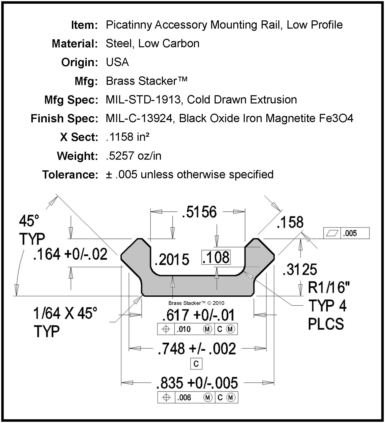 Low Profile Steel Picatinny Rail MIL STD 1913